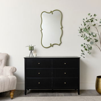 Large Olive Green Vintage Asymmetrical Shaped Wall Mirror - 84cm x 53cm