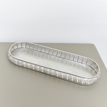 Long Silver Oval Vintage Tray