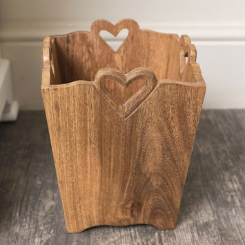 Mango Wood Bin With Heart Cut Out