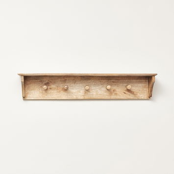 Mango Wood Wall Shelf with Hooks