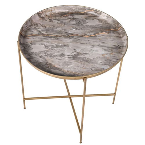 Marble And Gold Round Metal Tray Table