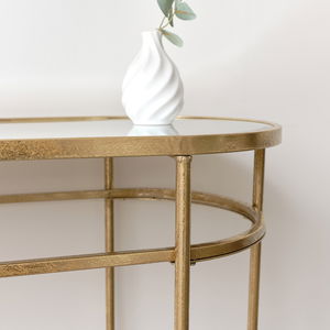 Large Oval Antique Gold Mirrored Console Table