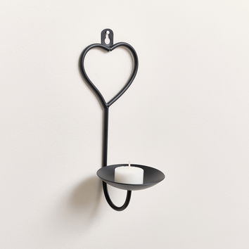 Matte Black Heart Candle Sconce 