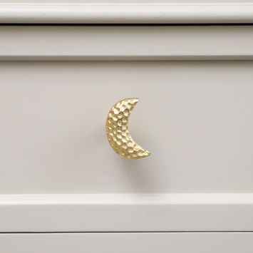 Shiny Gold Hammered Crescent Moon Drawer Knob