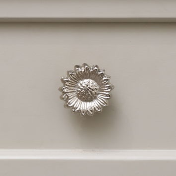 Shiny Silver Sunflower Drawer Knob