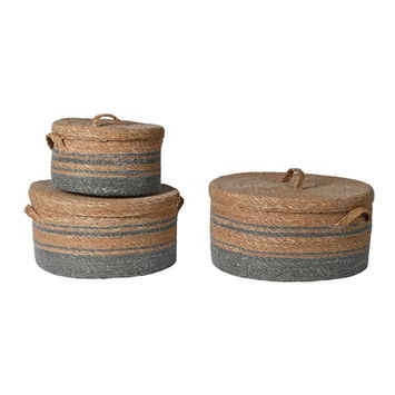 Medium Brown & Grey Rope Lidded Storage Basket - 33cm