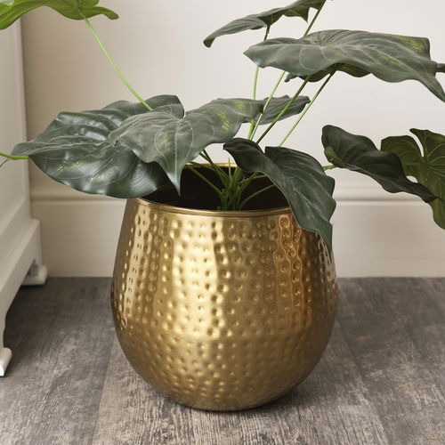 Medium Gold Hammered Metal Planter 30cm x 28cm