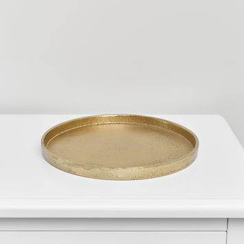 Medium Round Antique Gold Metal Tray - 25.5cm