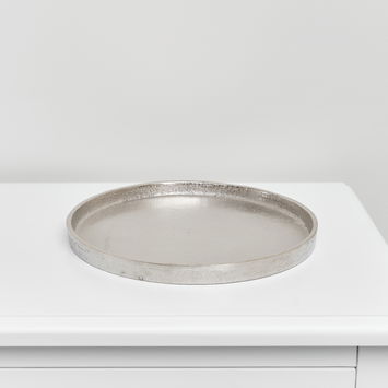 Medium Round Silver Metal Tray - 25.5cm