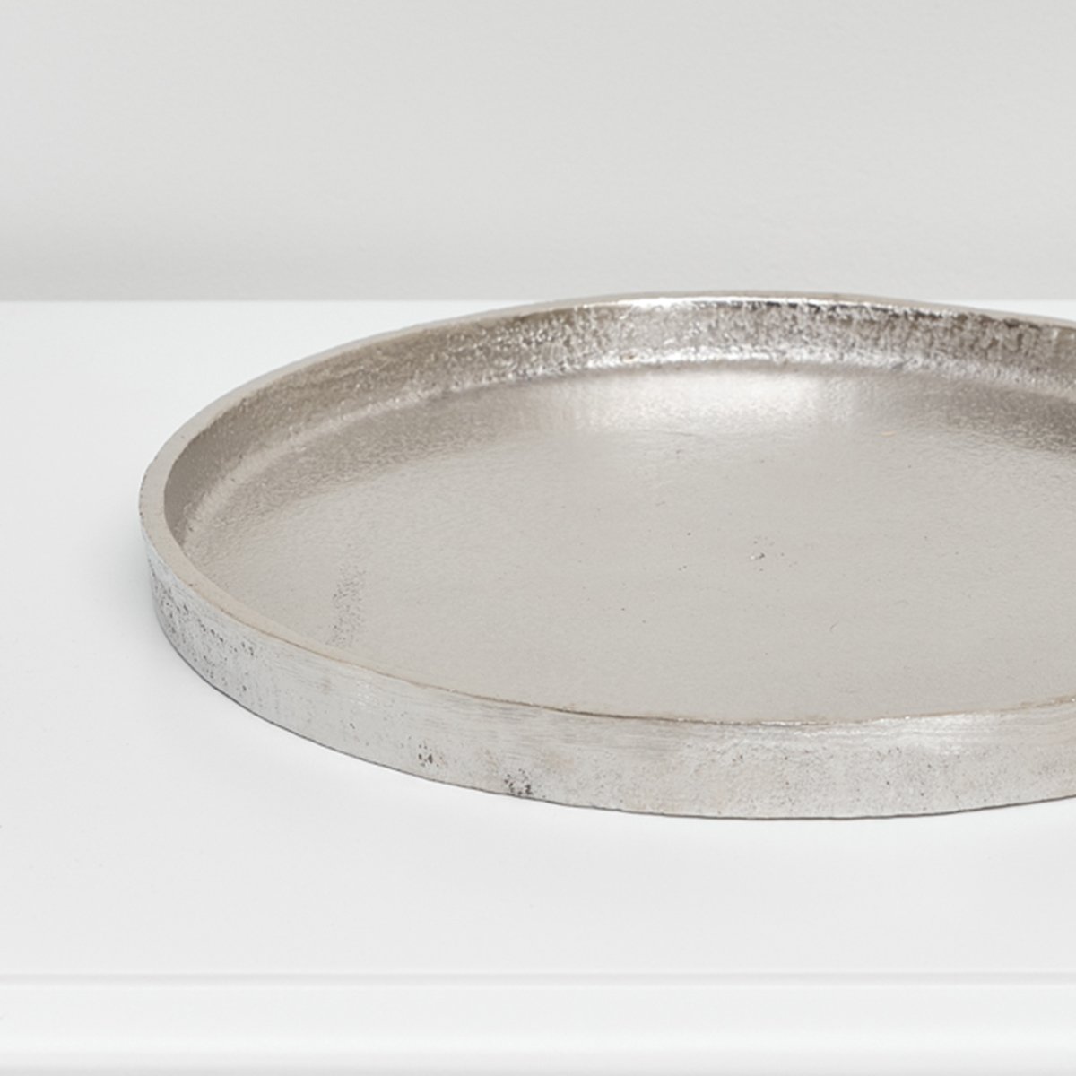 Medium Round Silver Metal Tray - 25.5cm