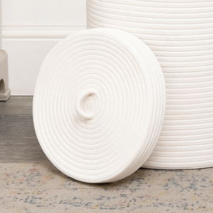 Medium White Cotton Rope Lidded Storage Basket - 27.5cm