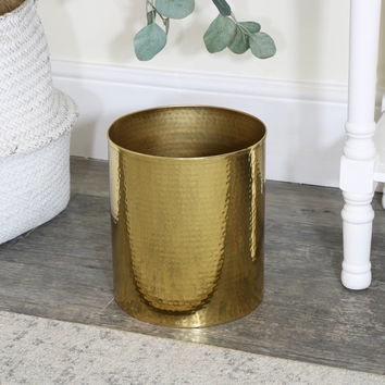 Metal Hammered Gold Storage Waste Bin