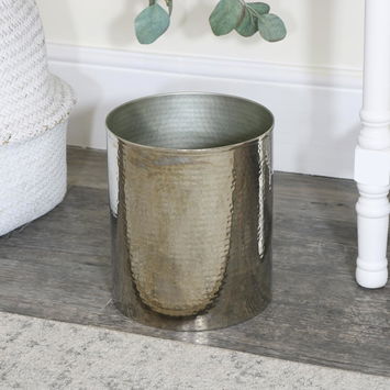 Silver Metal Hammered Waste Bin