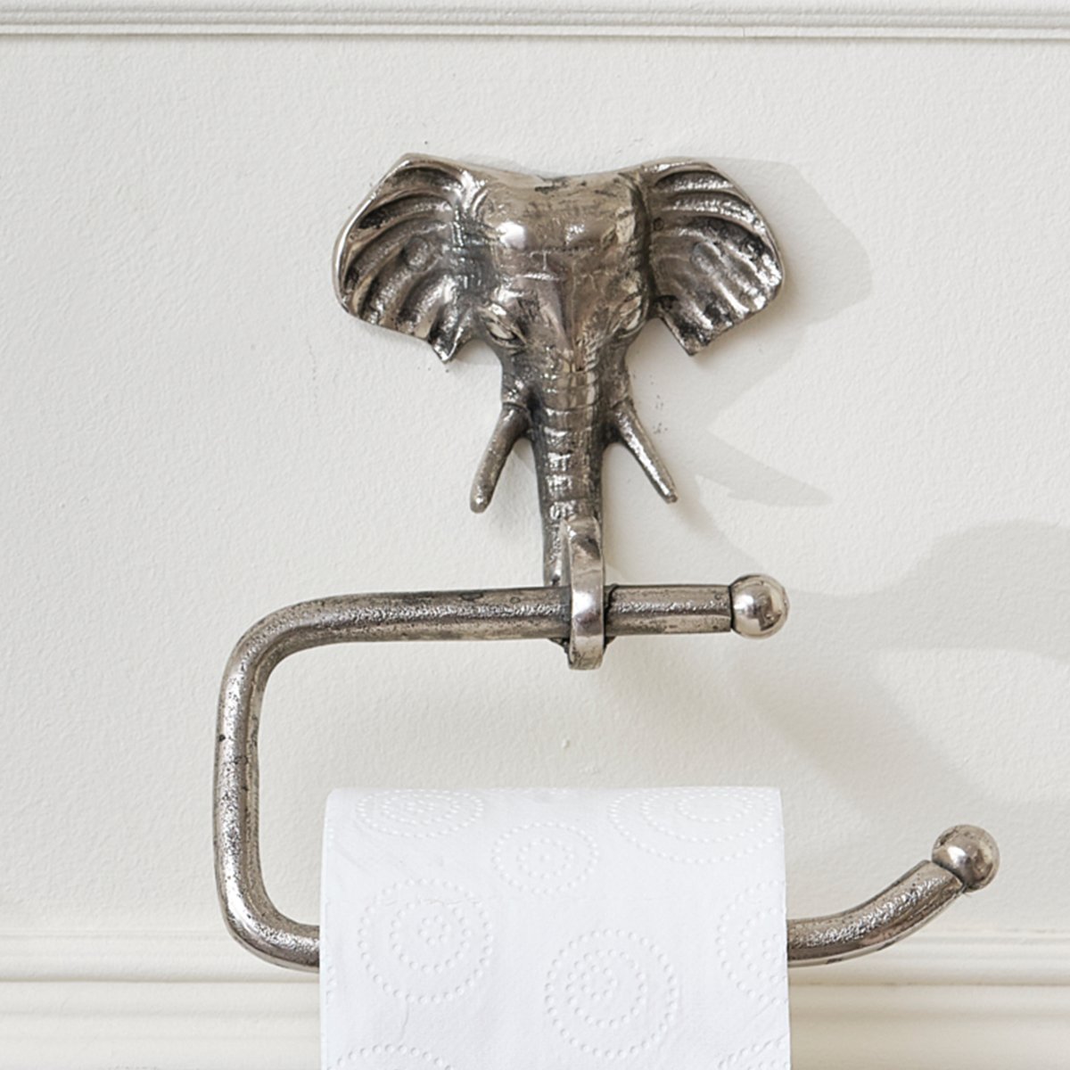 Metallic Silver Elephant Toilet Roll Holder 18cm x 19cm