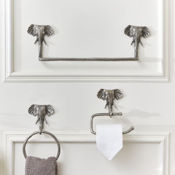 Metallic Silver Elephant Towel Ring