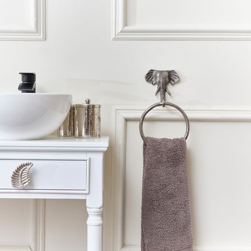 Metallic Silver Elephant Towel Ring