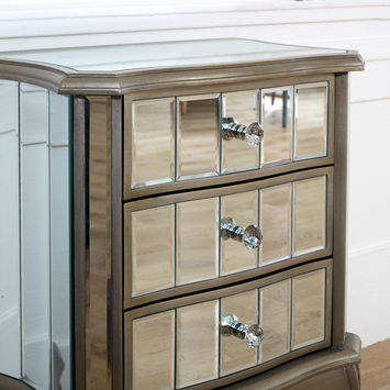 Mirrored 3 Drawer Bedside Table - Tiffany Range