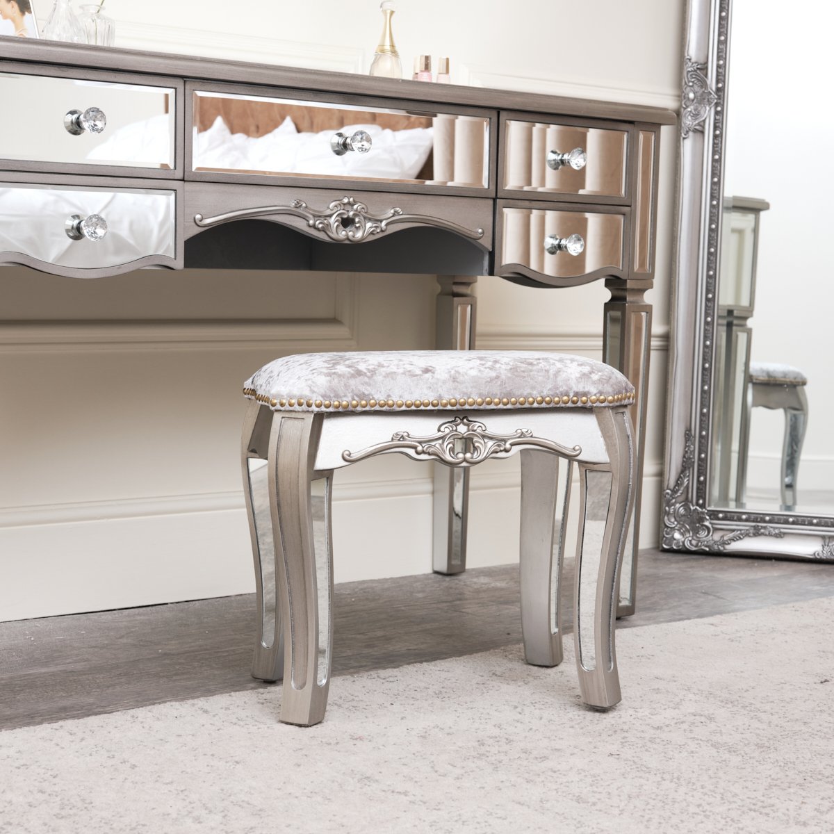 Mirrored Dressing Table Stool - Tiffany Range