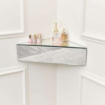 Mirrored Floating One Drawer Corner Shelf