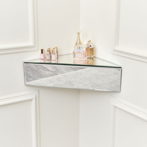 Mirrored Floating One Drawer Corner Shelf / Dressing Table