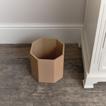 Mocha Brown Wooden Octagonal Edge Waste Paper Bin