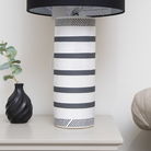Monochrome Black & White Striped Table Lamp with Black Shade