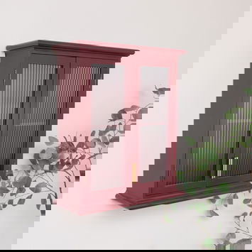 Mulberry Red Reeded Glass Wall Cabinet