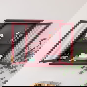 Mulberry Red Reeded Glass Wall Cabinet