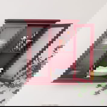 Mulberry Red Reeded Glass Wall Cabinet