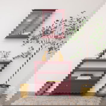 Mulberry Red Reeded Glass Wall Cabinet