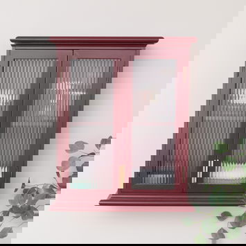 Mulberry Red Reeded Glass Wall Cabinet