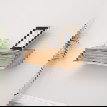 Natural Wood Textured Wall Mounted Bedside Table