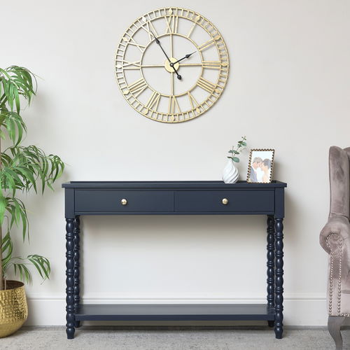 Navy Blue Bobble 2 Drawer Console Table 110cm x 78cm 