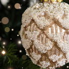 Neutral Sequin Frosted Pine Cone Bauble Decoration - 8cm