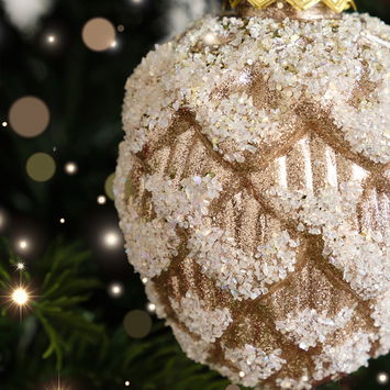 Neutral Sequin Frosted Pine Cone Bauble Decoration - 8cm