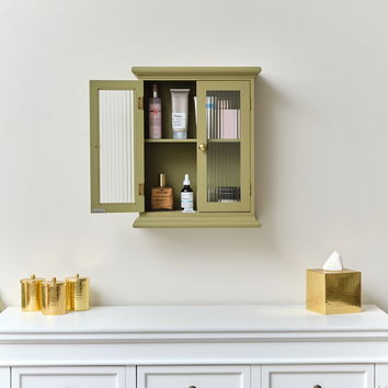 Olive Green Reeded Glass Wall Cabinet