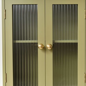 Olive Green Reeded Glass Wall Cabinet