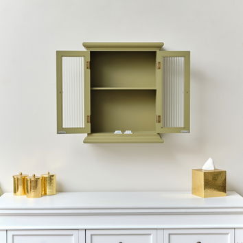 Olive Green Reeded Glass Wall Cabinet