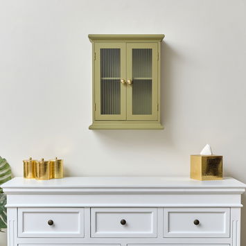 Olive Green Reeded Glass Wall Cabinet