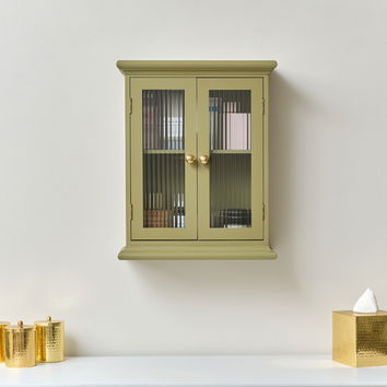 Olive Green Reeded Glass Wall Cabinet