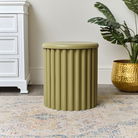 Olive Green Wooden Fluted Storage Stool / Side Table