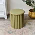 Olive Green Wooden Fluted Storage Stool / Side Table