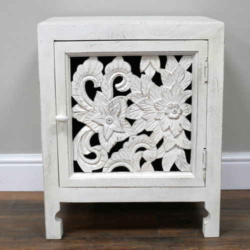 One Cupboard White Floral Bedside Table 