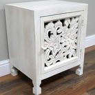 One Cupboard White Floral Bedside Table