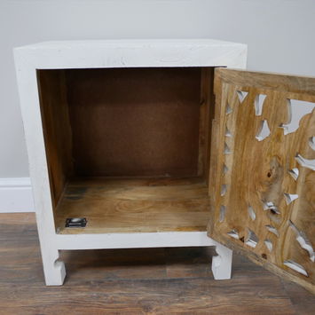 One Cupboard White Floral Bedside Table