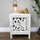 One Cupboard White Floral Bedside Table