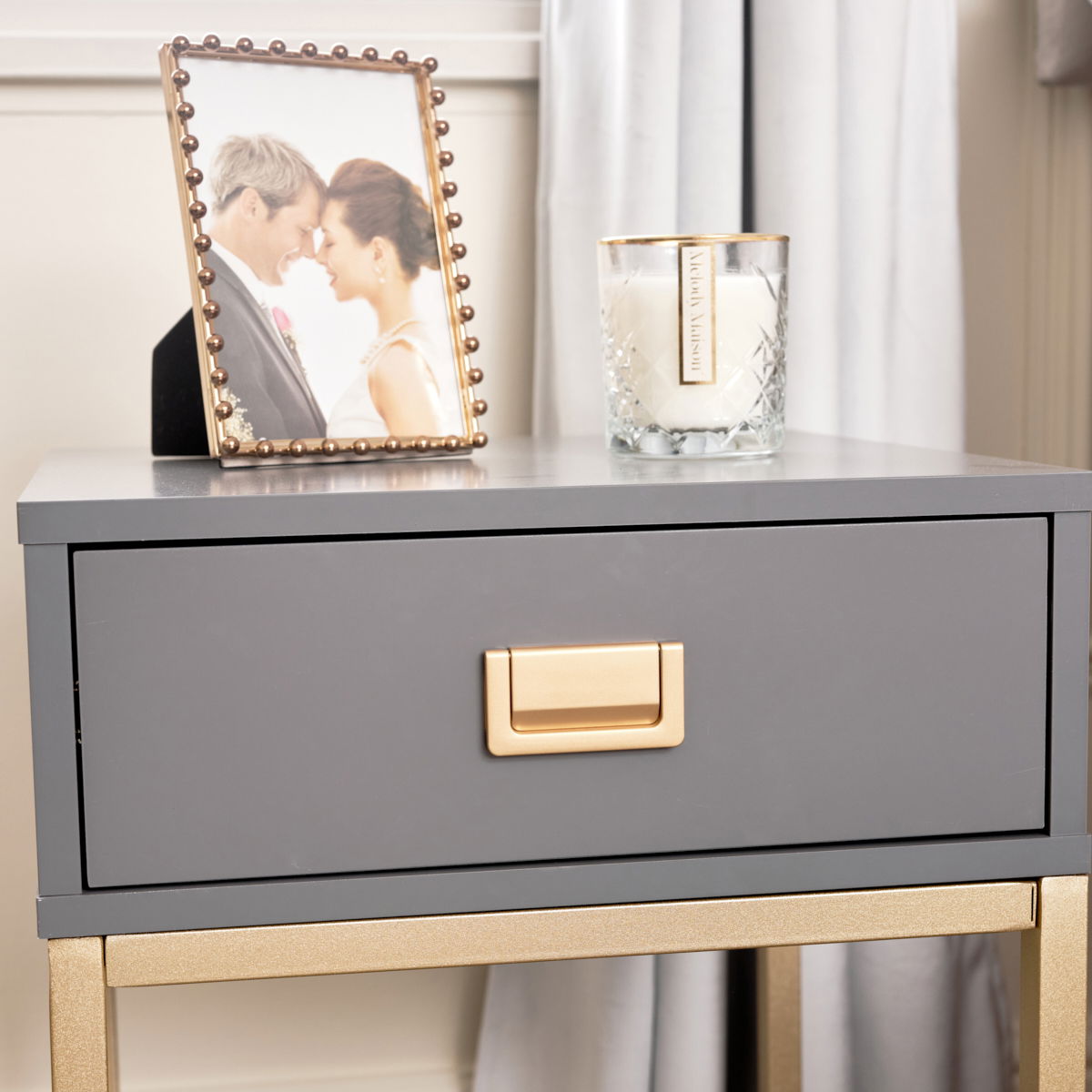 One Drawer Bedside Table Elle Slate Range Melody Maison