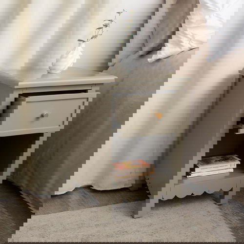 One Drawer Scalloped Bedside Table - Staunton Taupe Range