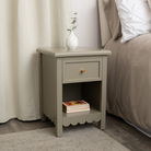 One Drawer Scalloped Bedside Table - Staunton Taupe Range