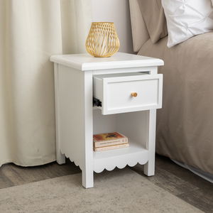 One Drawer Scalloped Bedside Table - Staunton White Range 
